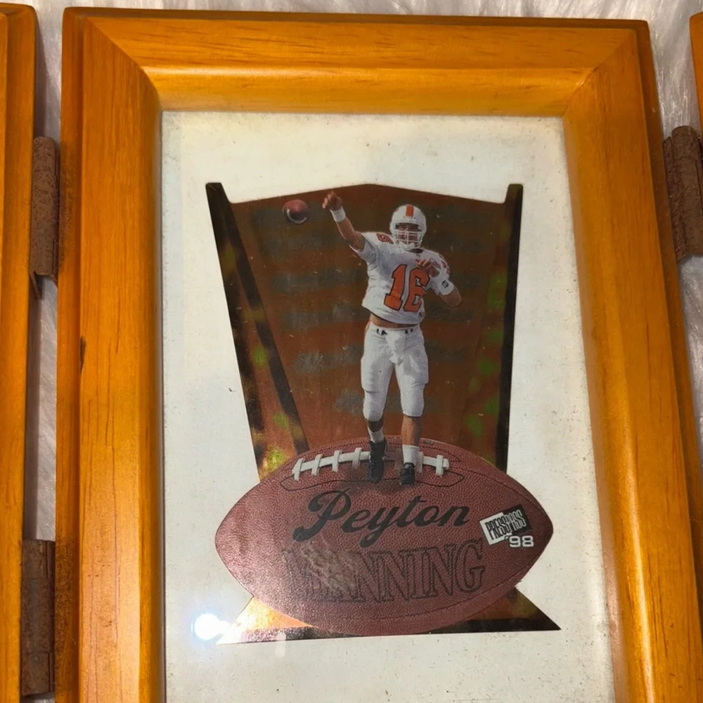Wooden Triple Photo Frame with Sports Memorabilia (Peyton Manning)